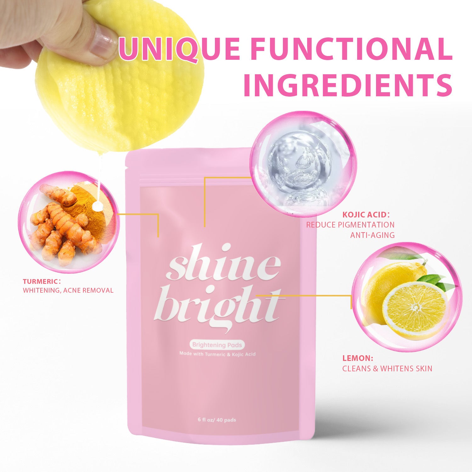 Lemon Turmeric & Kojic Acid Pads – Exfoliating & Brightening Facial Pads for Dark Spots, Acne, and Uneven Skin Tone FPB002