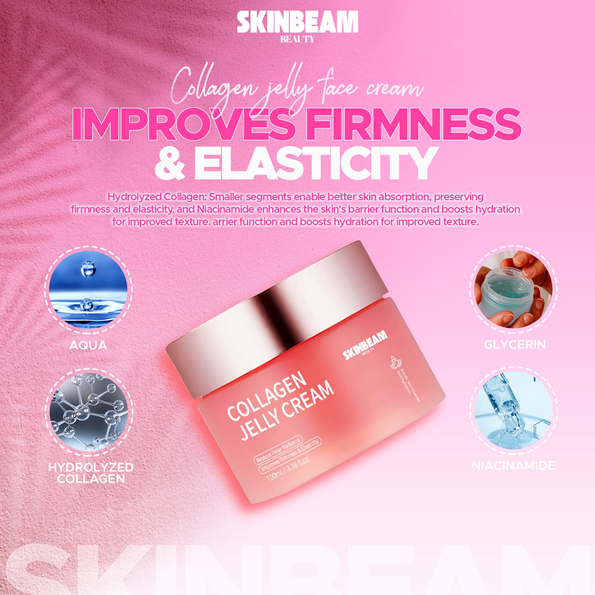 Hydrolyzed Collagen Jelly Face Cream - Firming, Hydrating, & Anti-Aging Moisturizer with Deep Penetration for Smooth & Youthful Skin
