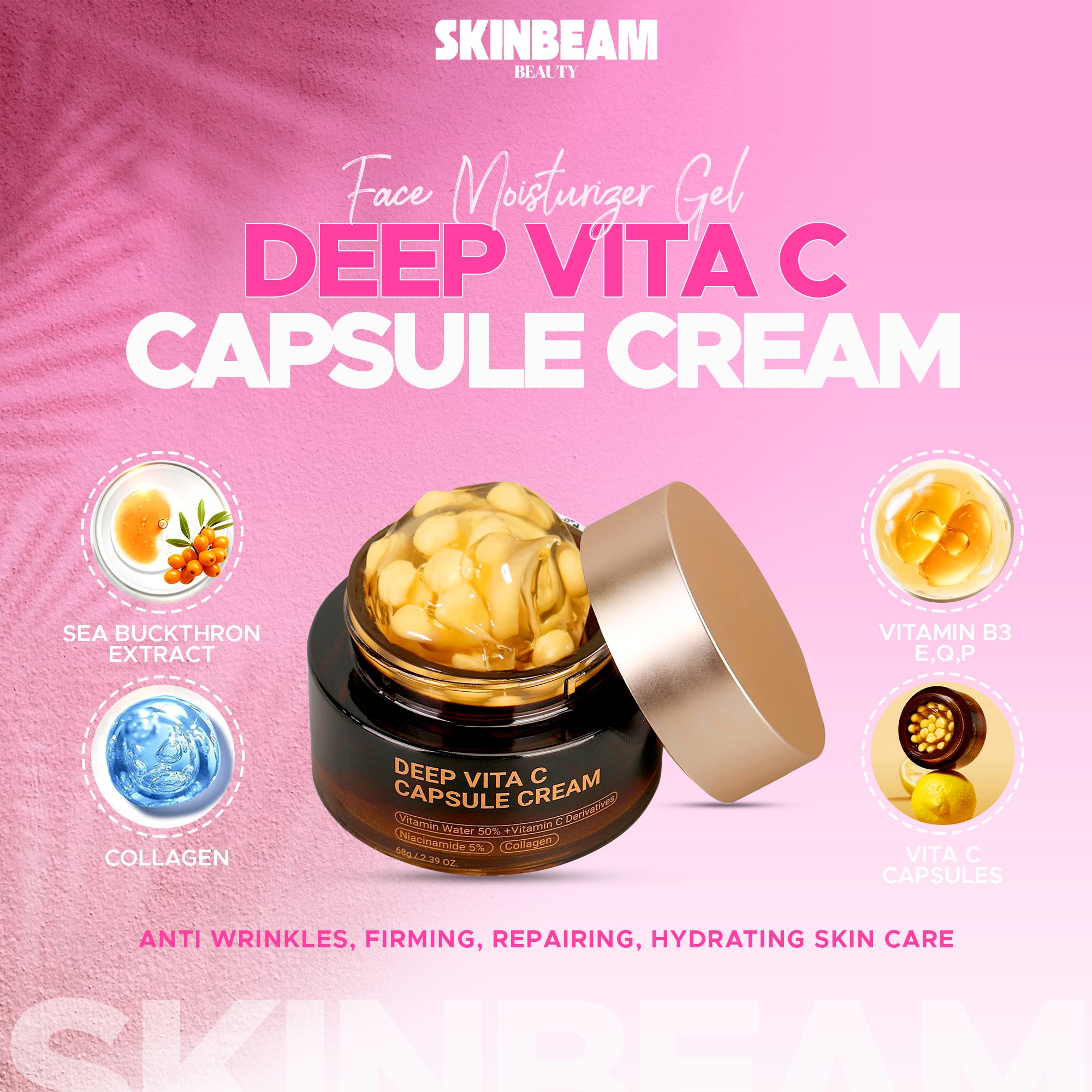 Deep Vitamin C Facial Gold Capsule Cream - Instantly Brightening & Revitalizing with Vitamin C & Vitamin K – Korean Skincare for Radiant Skin