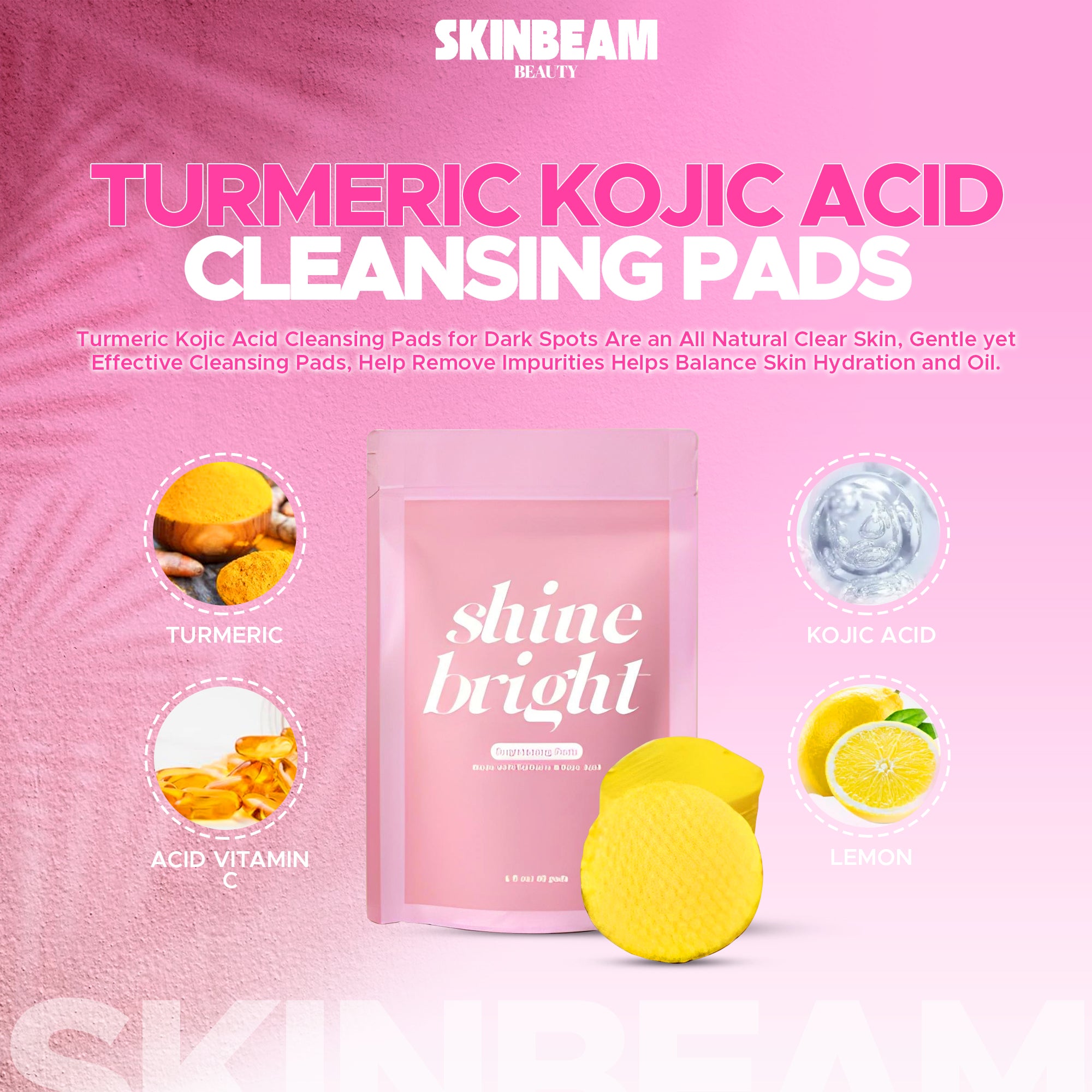 Lemon Turmeric & Kojic Acid Pads – Exfoliating & Brightening Facial Pads for Dark Spots, Acne, and Uneven Skin Tone